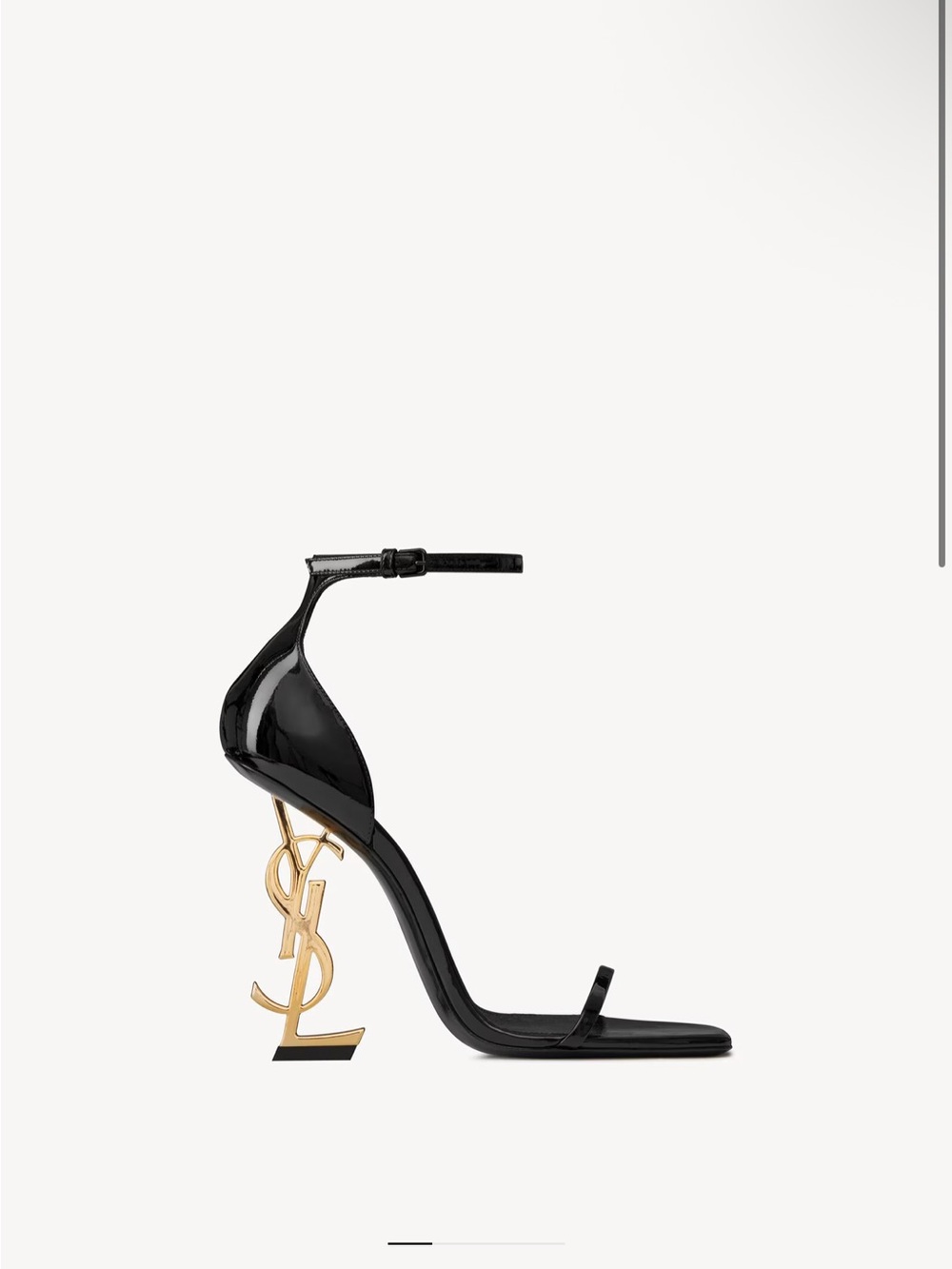 Saint Laurent Black Patent Opyum Sandal with Gold Logo Heel